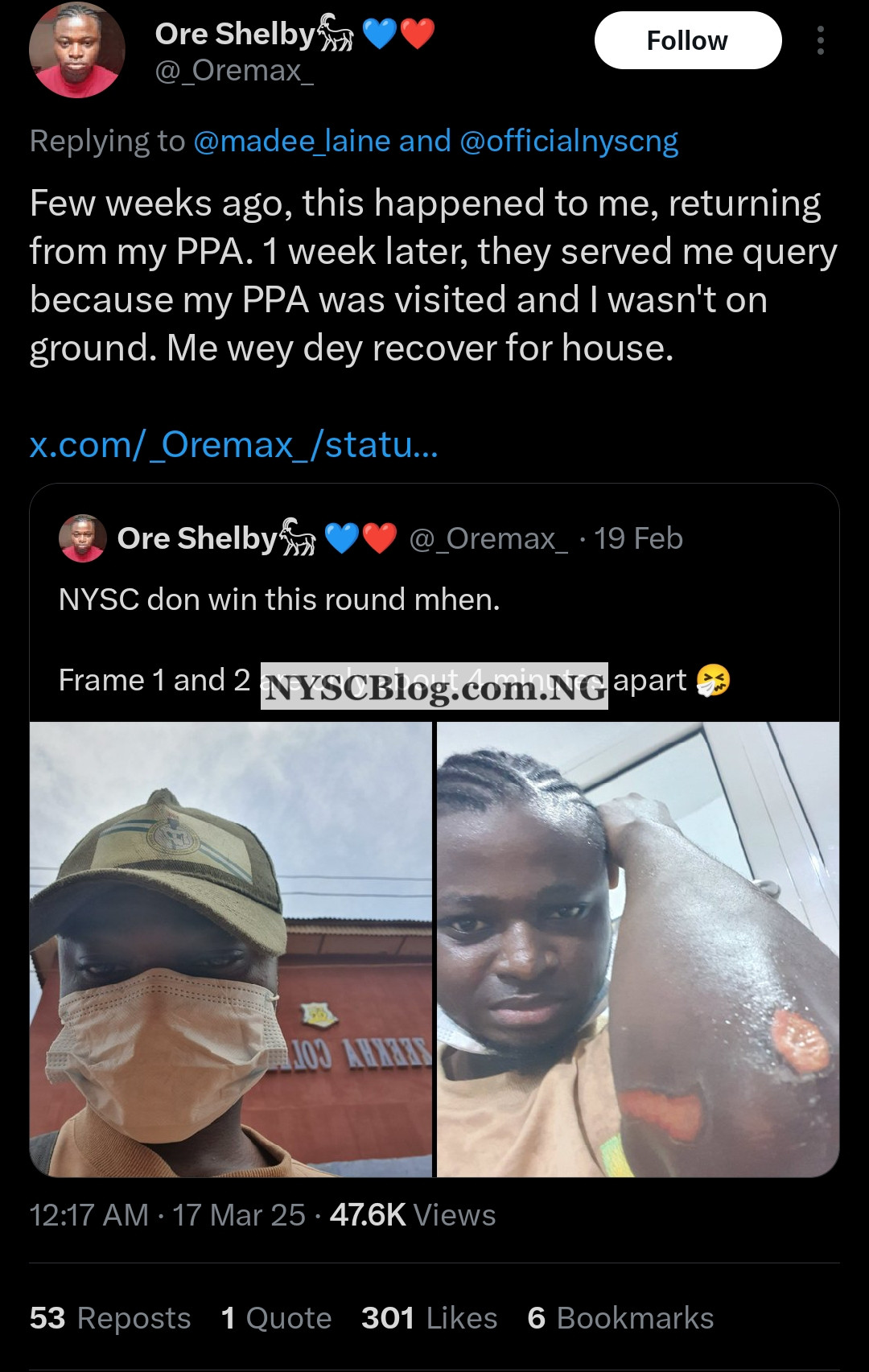 Can You Imagine: Corps Member Faces NYSC Query After Accident